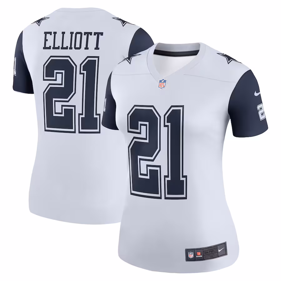 Women's Dallas Cowboys Ezekiel Elliott Nike White Color Rush Legend Player Player Performance Top - Puhuasuan