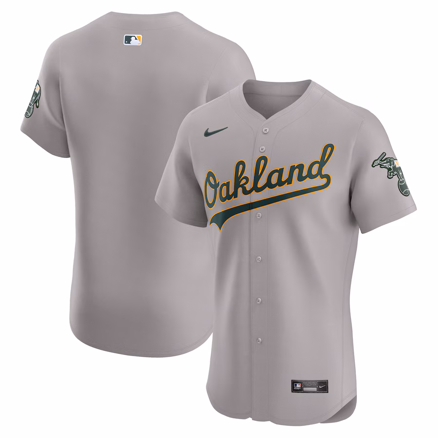 Men's Oakland Athletics  Nike Gray Road Vapor Premier Elite Patch Jersey - Puhuasuan