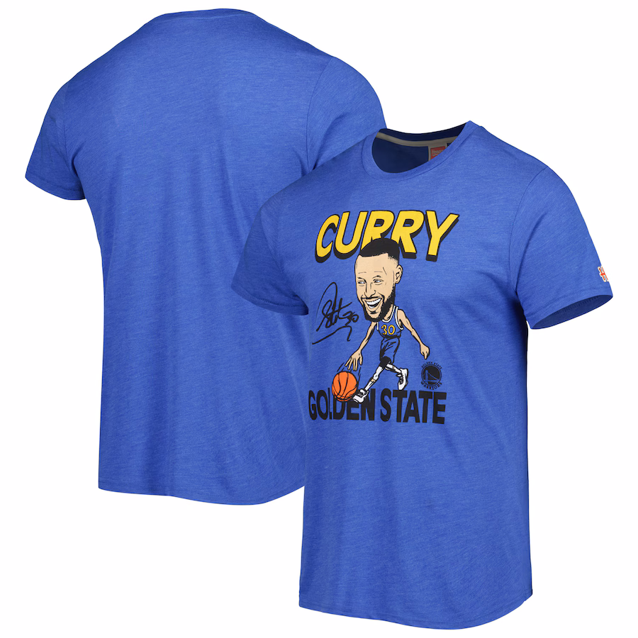 Men's Golden State Warriors Stephen Curry Homage Royal Player Caricature Tri-Blend T-Shirt - Puhuasuan