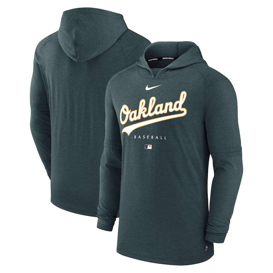 Men's Oakland Athletics Nike Heather Green Authentic Collection Early Work Tri-Blend Performance Pullover Hoodie - Puhuasuan