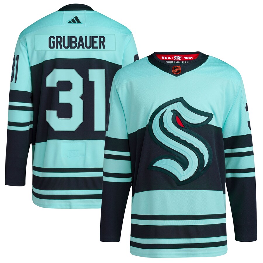 Men's Seattle Kraken Philipp Grubauer adidas Teal Reverse Retro 2.0 Authentic Player Jersey - Puhuasuan