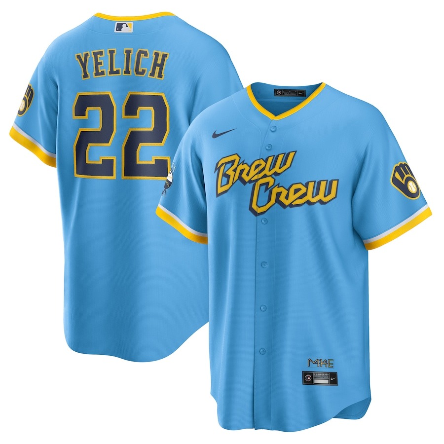 Men's Milwaukee Brewers Christian Yelich Nike Powder Blue City Connect Replica Player Jersey - Puhuasuan