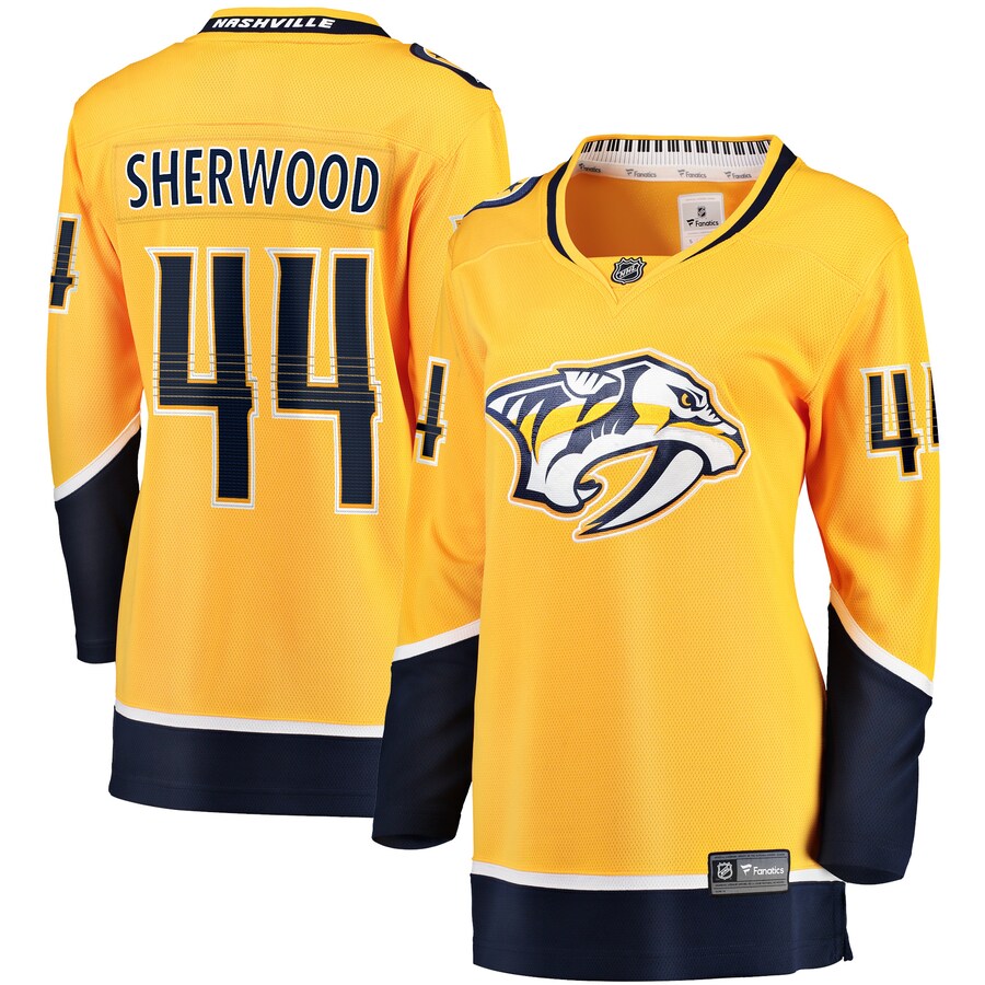 Women's Nashville Predators Kiefer Sherwood Fanatics Branded Gold Home Breakaway Player Jersey - Puhuasuan