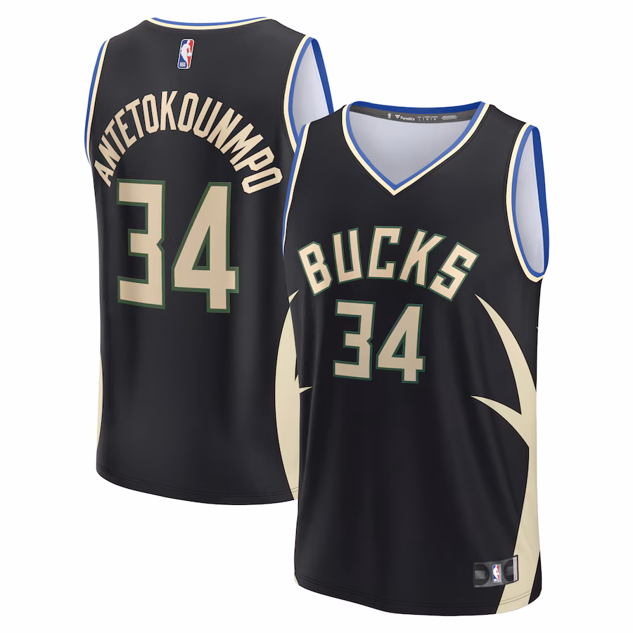 Men's Milwaukee Bucks Giannis Antetokounmpo Fanatics Black Fast Break Replica Player Jersey - Statement Edition - Puhuasuan