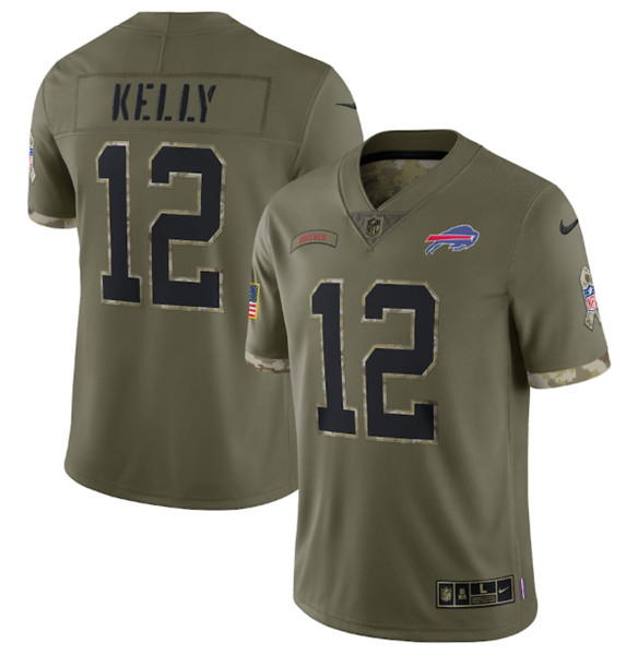 Men's Buffalo Bills #12 Jim Kelly 2022 Olive Salute To Service Limited Stitched Jersey - Puhuasuan