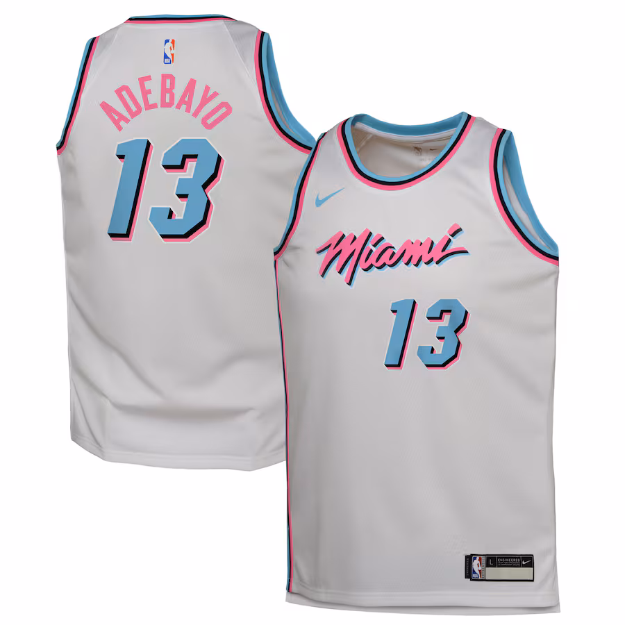 Youth Miami Heat Bam Adebayo Nike White 2024/25 Swingman Player Jersey - City Edition - Puhuasuan