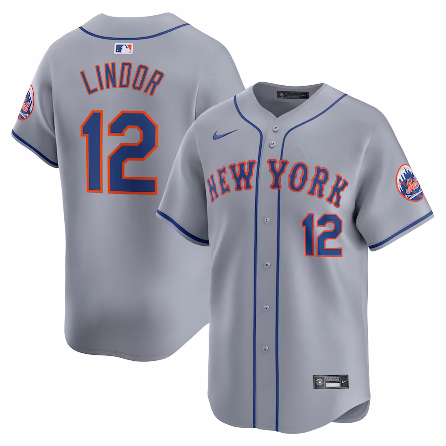 Men's New York Mets Francisco Lindor Nike Gray Away Limited Player Jersey - Puhuasuan
