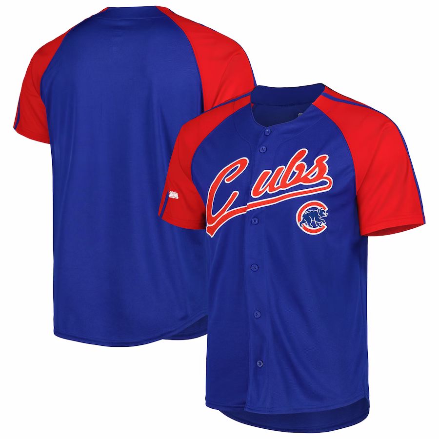 Men's Chicago Cubs Stitches Royal Button-Down Raglan Fashion Jersey - Puhuasuan