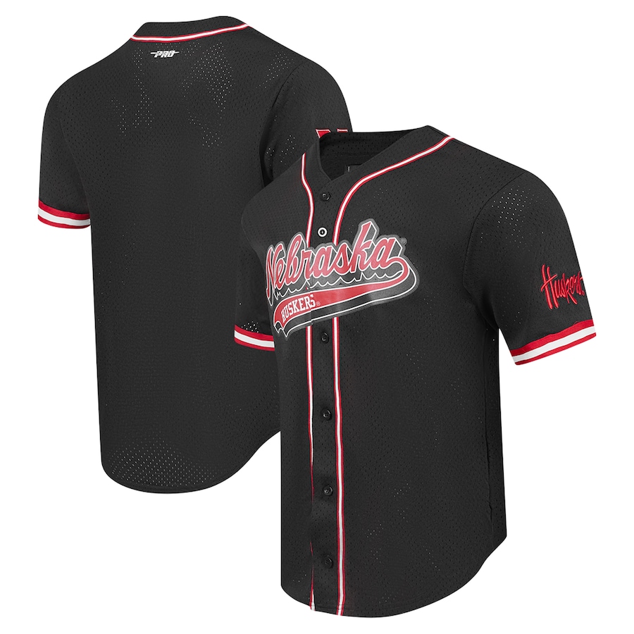 Nebraska Huskers Pro Standard Mesh Full-Button Replica Baseball Jersey - Black - Puhuasuan