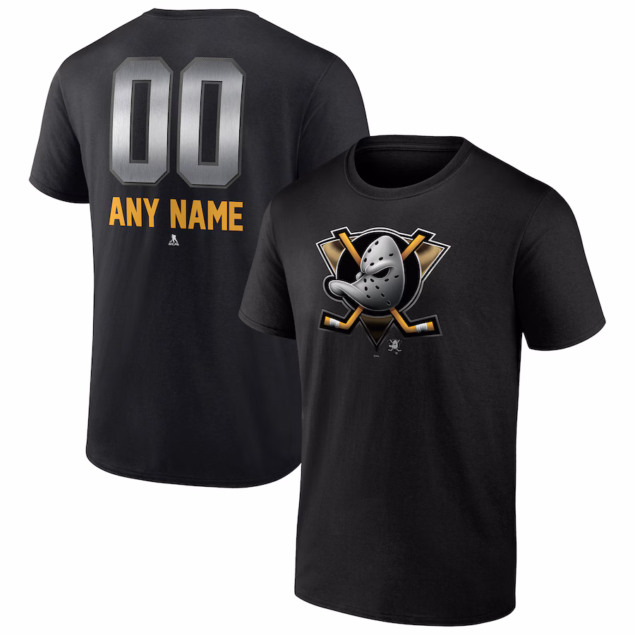 Men's Anaheim Ducks Black Personalized Midnight Mascot Logo T-Shirt - Puhuasuan