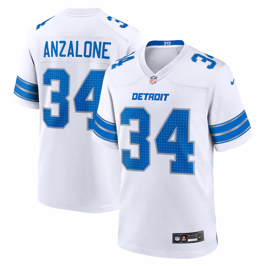 Men's Detroit Lions Alex Anzalone Nike White White Game Jersey - Puhuasuan