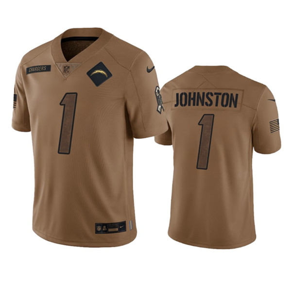 Men's Los Angeles Chargers #1 Quentin Johnston 2023 Brown Salute To Service Limited Football Stitched Jersey - Puhuasuan