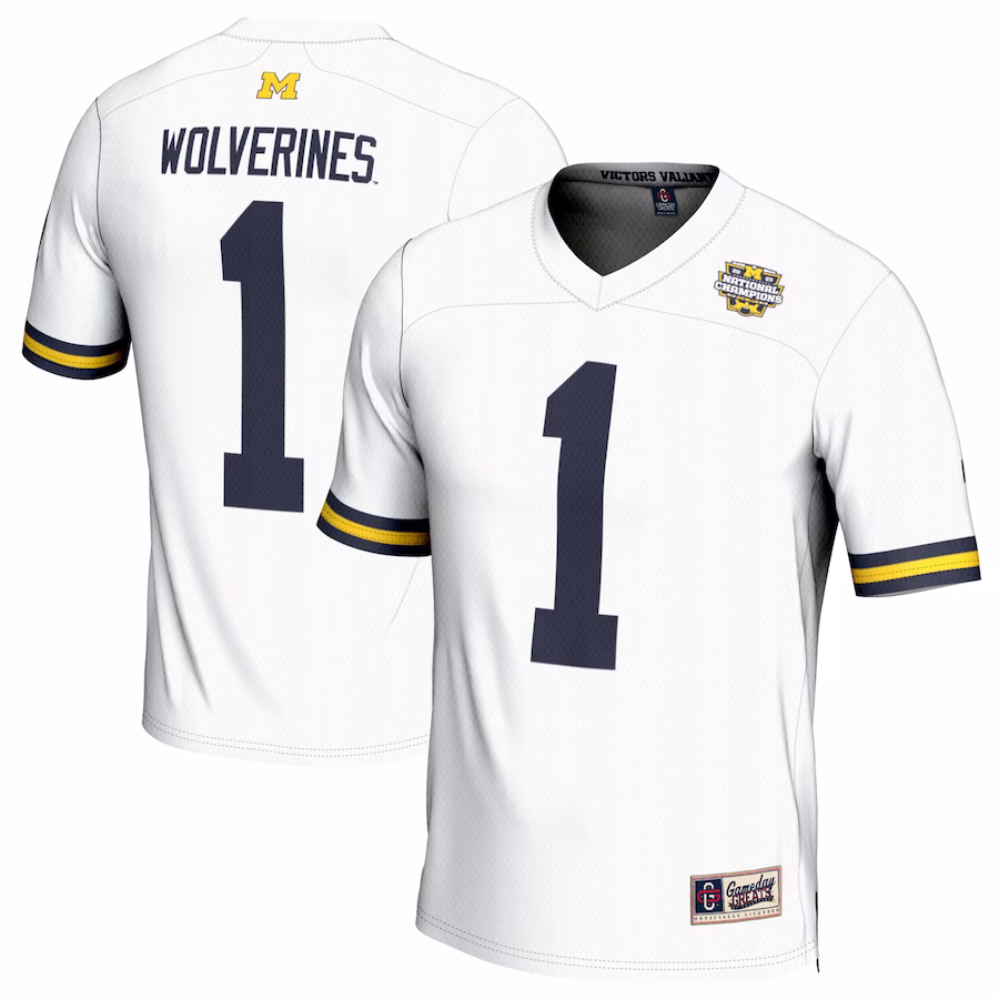 #1 Michigan Wolverines GameDay Greats Youth College Football Playoff 2023 National Champions Lightweight Fashion Jersey - White - Puhuasuan