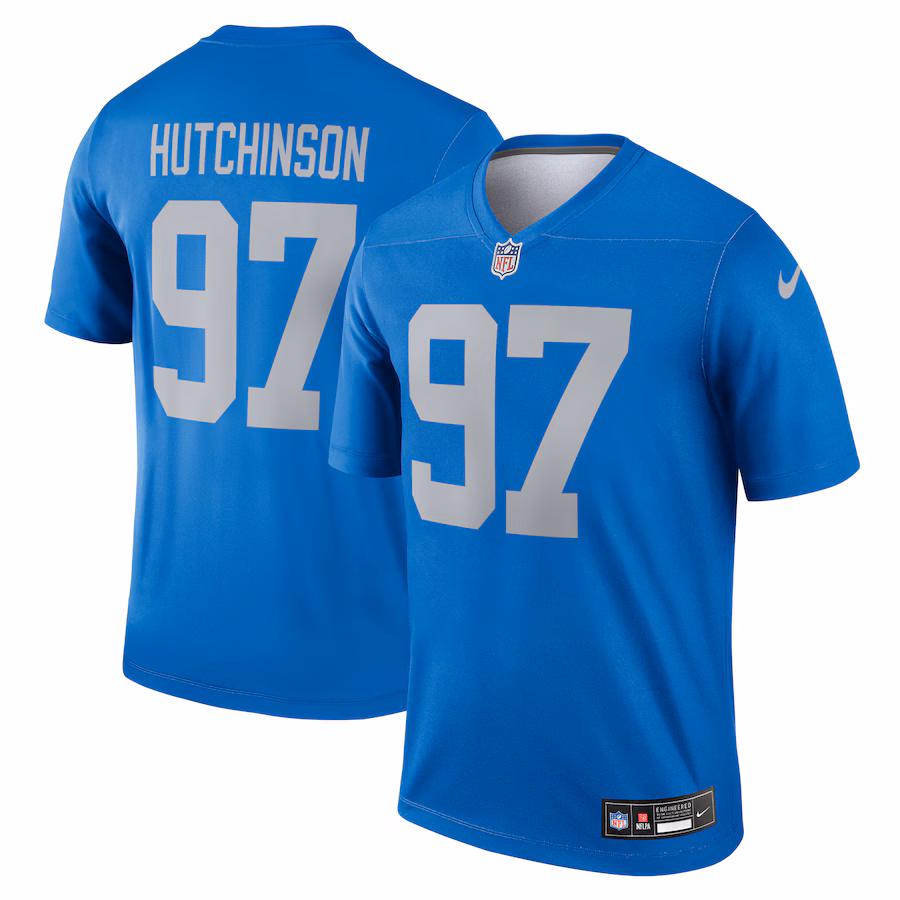 Men's Detroit Lions Aidan Hutchinson Nike Blue Alternate Legend Player Performance Top - Puhuasuan