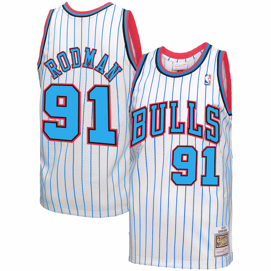 Men's Chicago Bulls Dennis Rodman Mitchell & Ness White 1995-96 Hardwood Classics Reload 3.0 Swingman Jersey - Puhuasuan