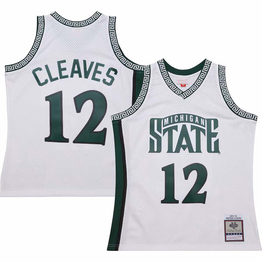 Men's Mitchell & Ness Mateen Cleaves White Michigan State Spartans 125th Basketball Anniversary 1999 Throwback Fashion Jersey - Puhuasuan