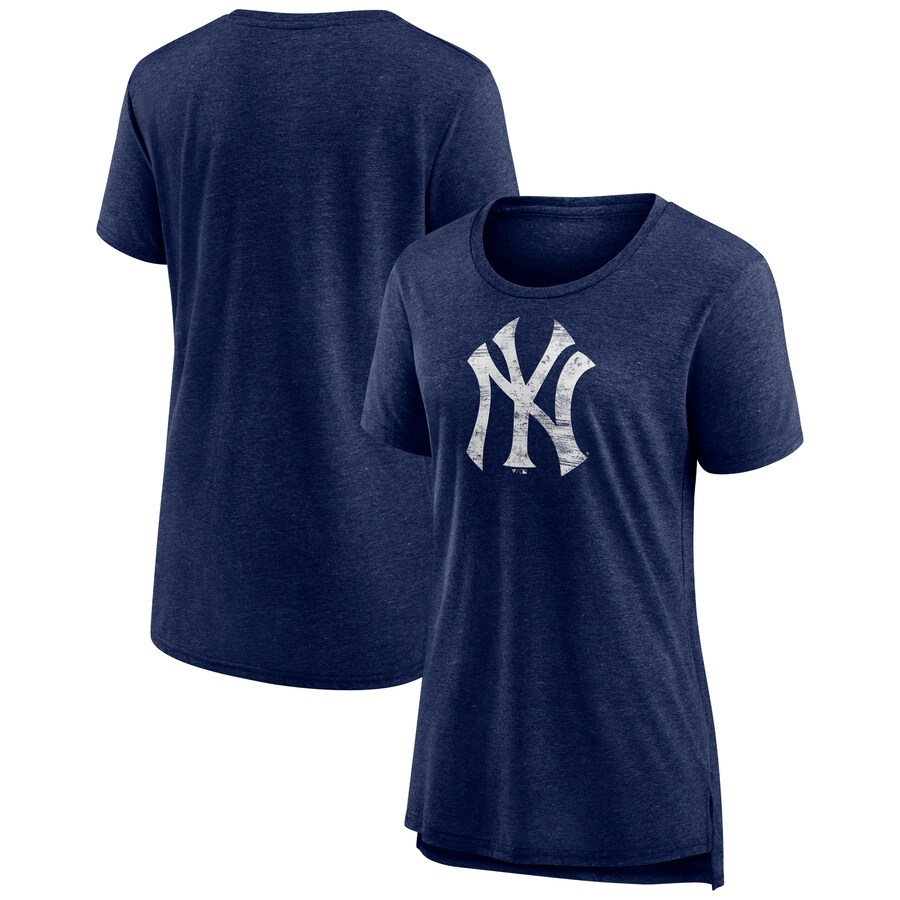 Women's New York Yankees Navy Weathered Official Logo Tri-Blend T-Shirt - Puhuasuan
