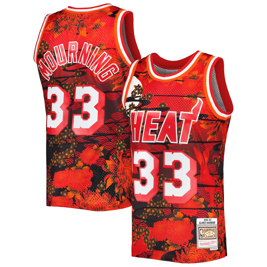 Men's Miami Heat Alonzo Mourning Mitchell & Ness Red 1996/97 Hardwood Classics Lunar New Year Swingman Jersey - Puhuasuan