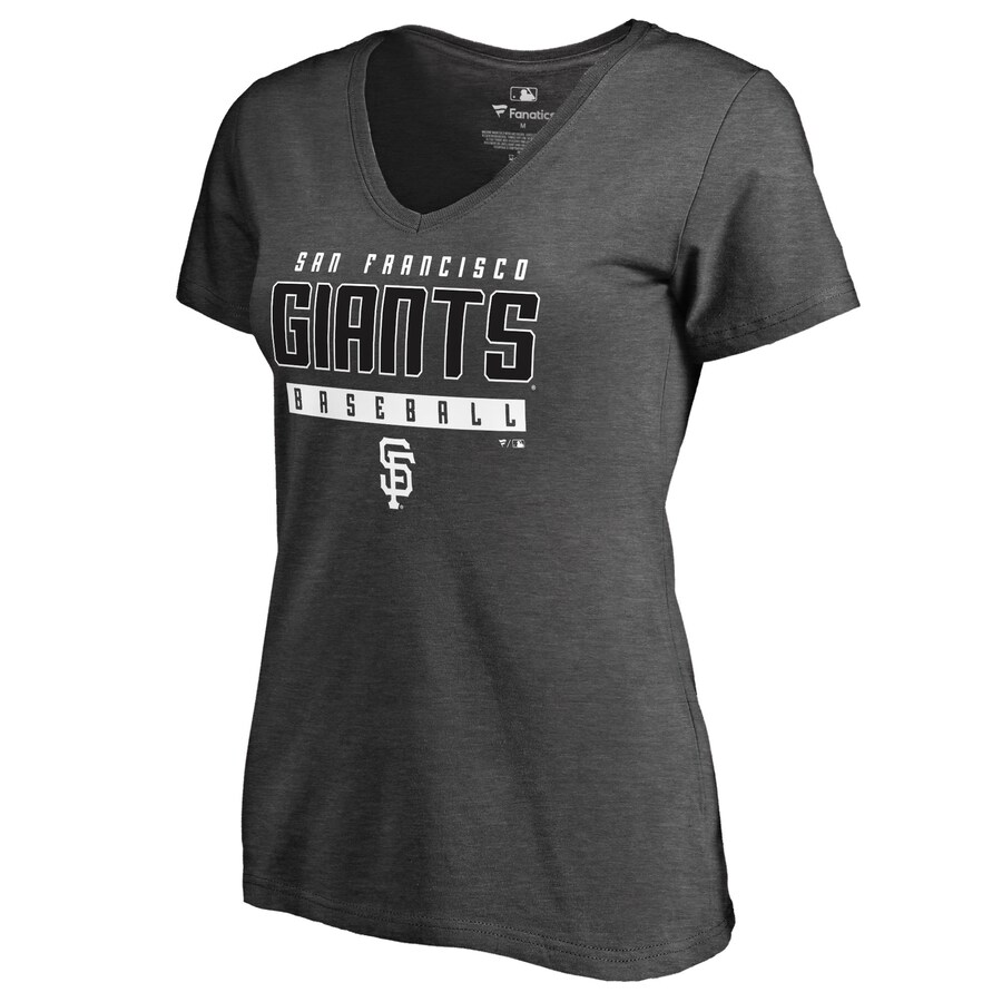 Women's San Francisco Giants Ash Charcoal Stack V-Neck T-Shirt - Puhuasuan