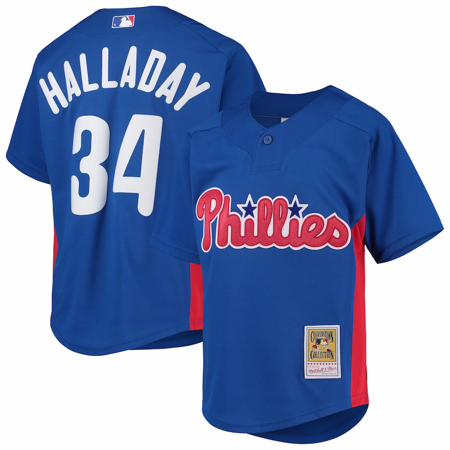 Youth Philadelphia Phillies Roy Halladay Mitchell & Ness Royal Cooperstown Collection Mesh Batting Practice Jersey - Puhuasuan