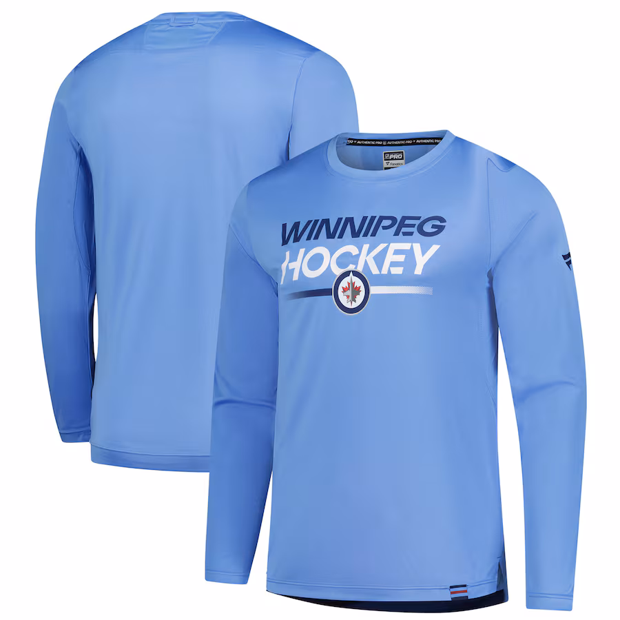 Men's Winnipeg Jets Fanatics Light Blue Authentic Pro Anniversary Long Sleeve T-Shirt - Puhuasuan