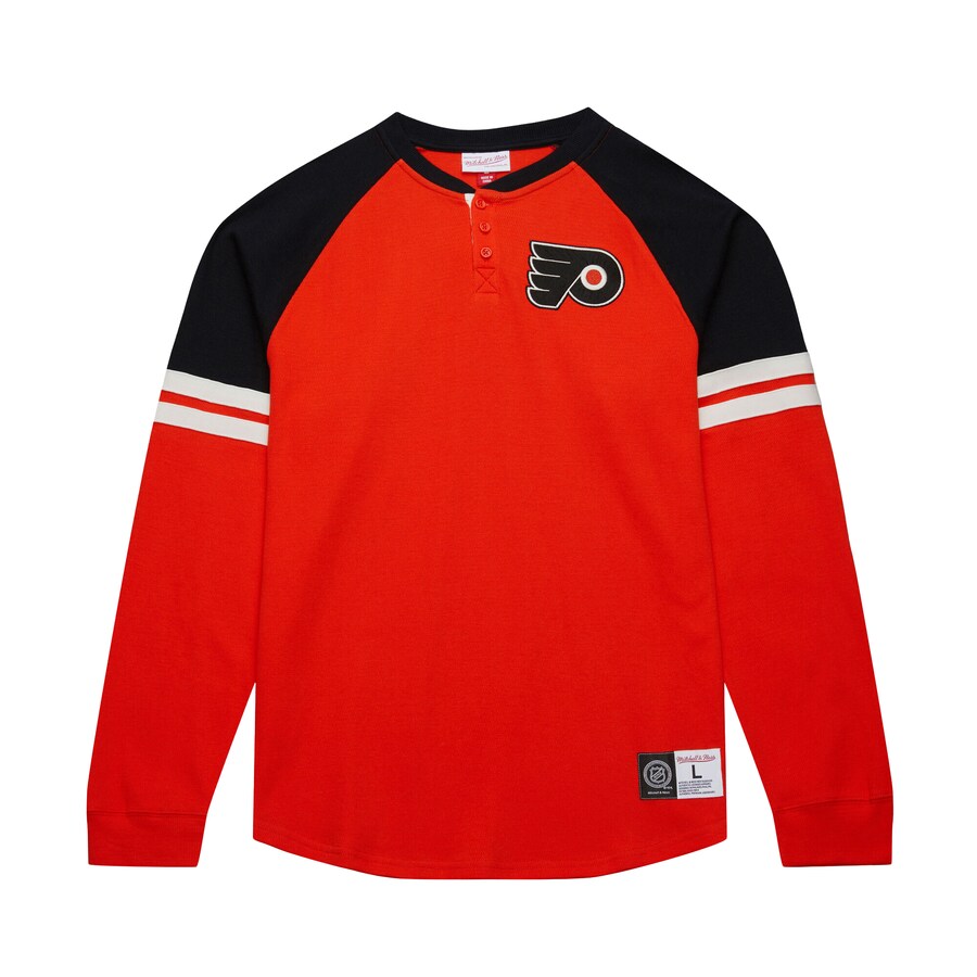 Men's Philadelphia Flyers Mitchell & Ness Orange Thermal Henley Long Sleeve T-Shirt - Puhuasuan