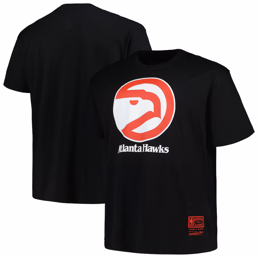 Men's Atlanta Hawks Mitchell & Ness Black Big & Tall Hardwood Classics Vintage Logo T-Shirt - Puhuasuan