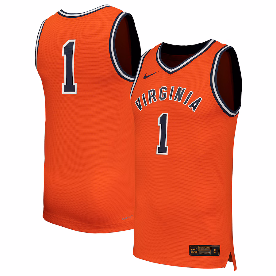 Men's Nike #1 Orange Virginia Cavaliers  Throwback Replica Basketball Jersey - Puhuasuan