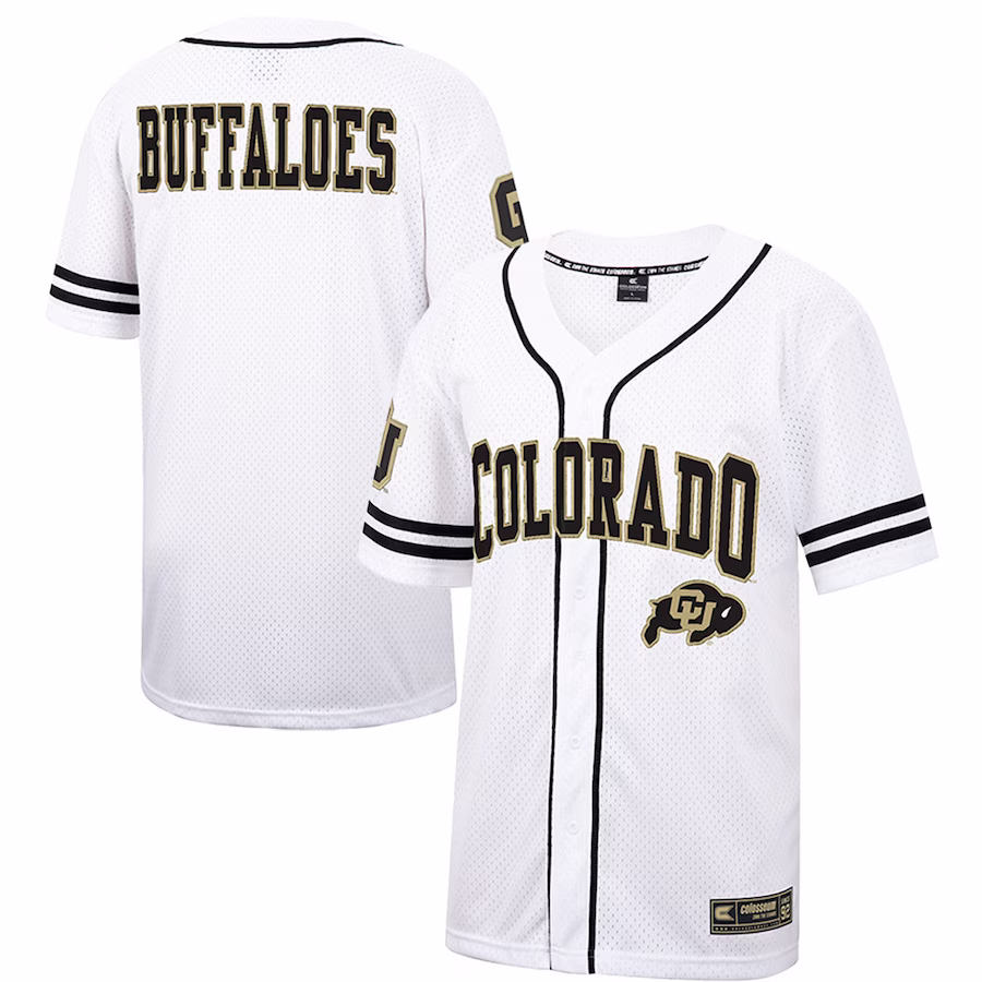 Colorado Buffaloes Colosseum Free Spirited Mesh Button-Up Baseball Jersey - White - Puhuasuan