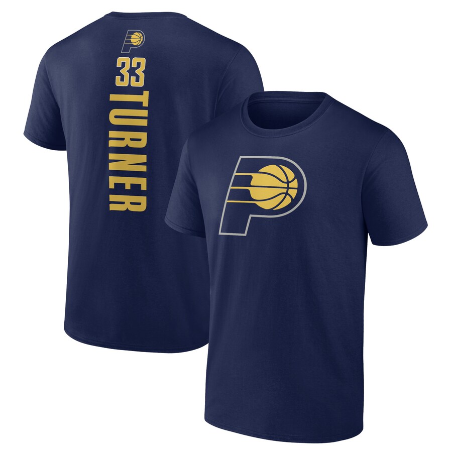 Men's Indiana Pacers Myles Turner Navy Playmaker Name & Number T-Shirt - Puhuasuan