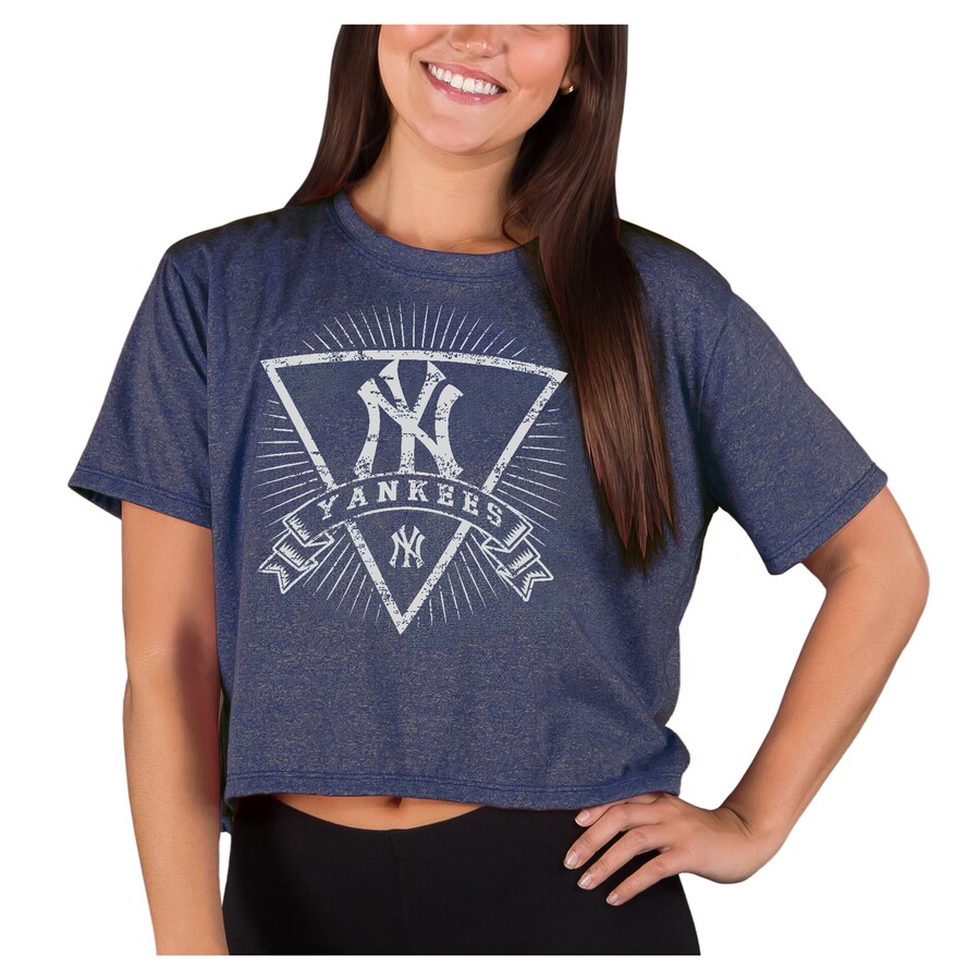 Women's New York Yankees Concepts Sport Heather Navy Distressed Quest Boxy Cropped T-Shirt - Puhuasuan