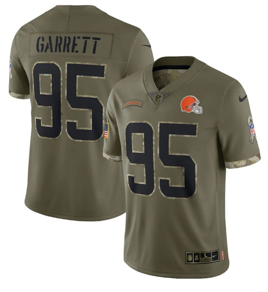 Men's Cleveland Browns #95 Myles Garrett 2022 Olive Salute To Service Limited Stitched Jersey - Puhuasuan