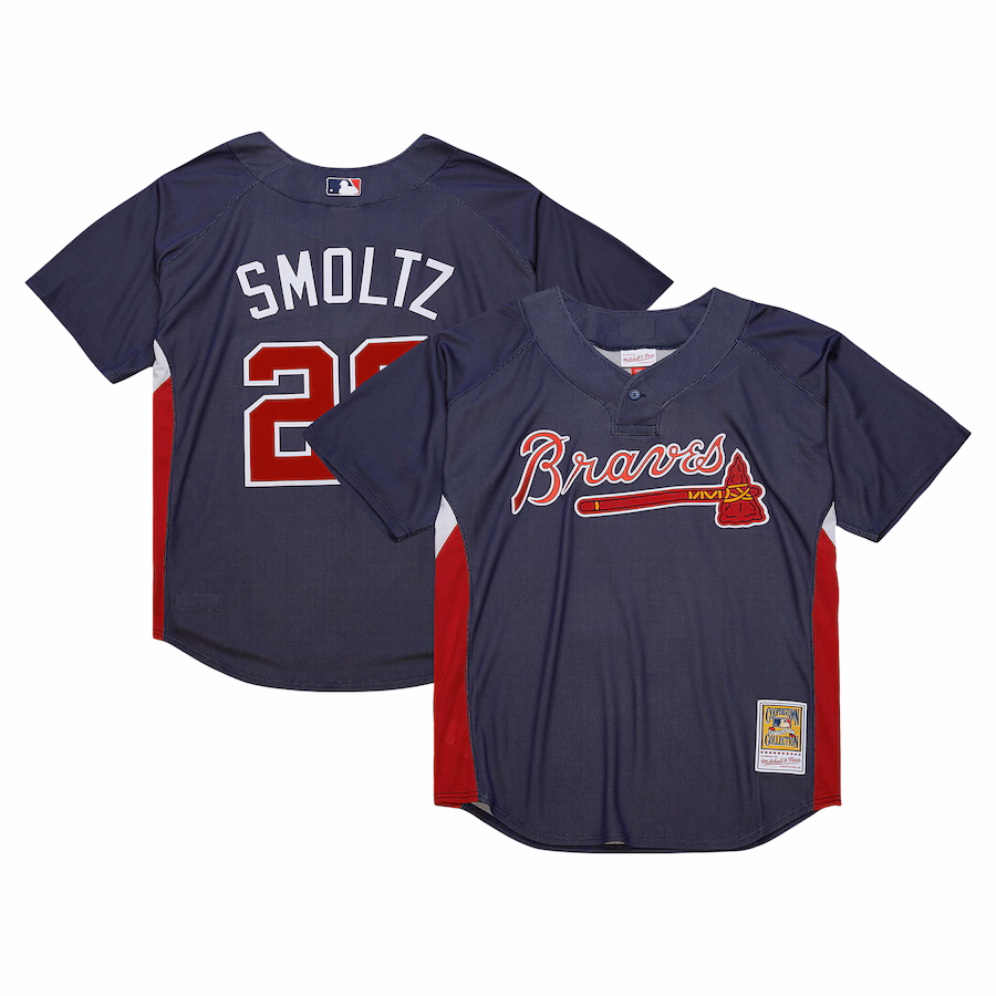 Men's Atlanta Braves John Smoltz Mitchell & Ness Navy Cooperstown Collection Mesh Batting Practice Jersey - Puhuasuan