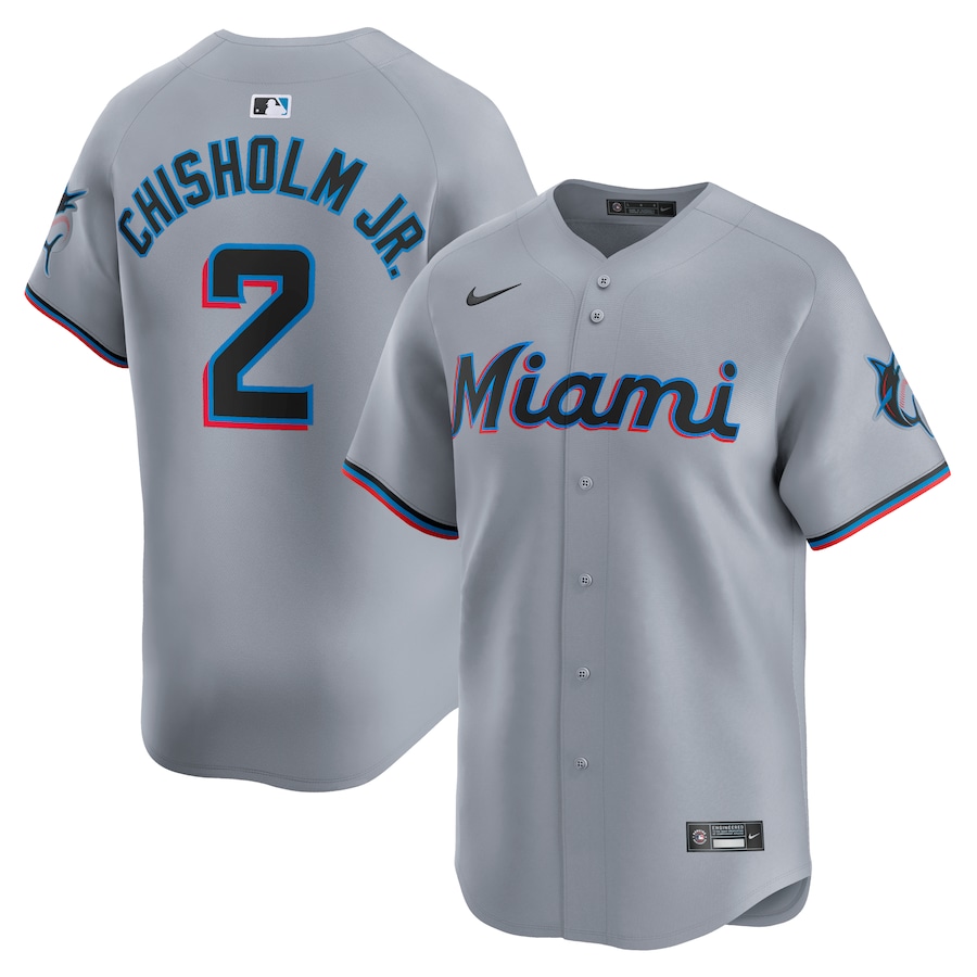Men's Miami Marlins Jazz Chisholm Jr. Nike Gray Road Limited Player Jersey - Puhuasuan
