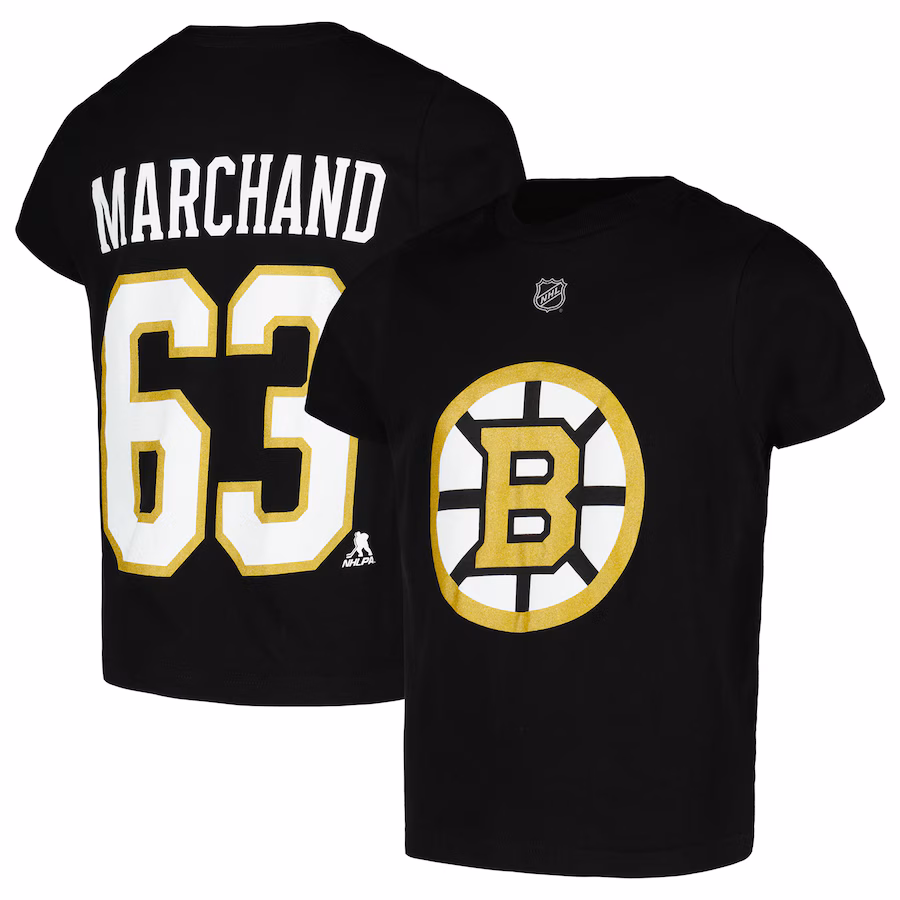 Youth Boston Bruins Brad Marchand Black Name & Number T-Shirt - Puhuasuan