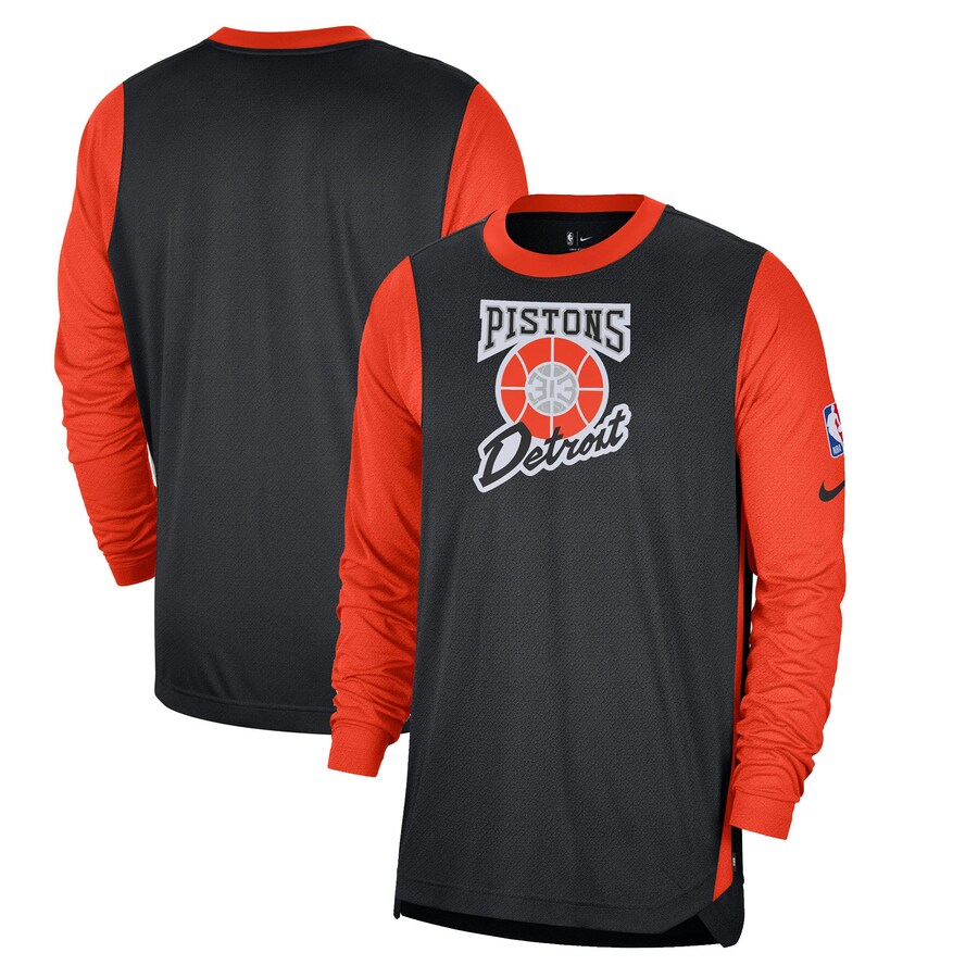 Men's Detroit Pistons Nike Black 2024/25 City Edition Authentic Pregame Performance Long Sleeve Shooting T-Shirt - Puhuasuan