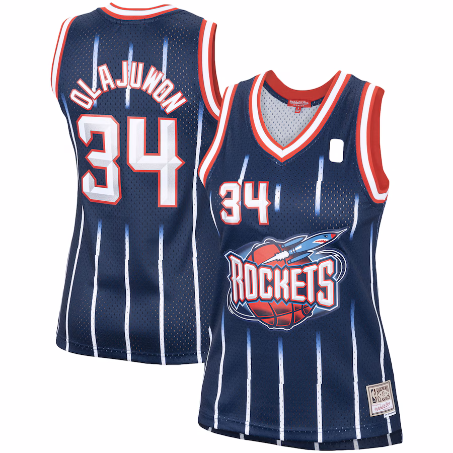 Women's Houston Rockets Hakeem Olajuwon Mitchell & Ness Navy  Hardwood Classics Swingman Jersey - Puhuasuan