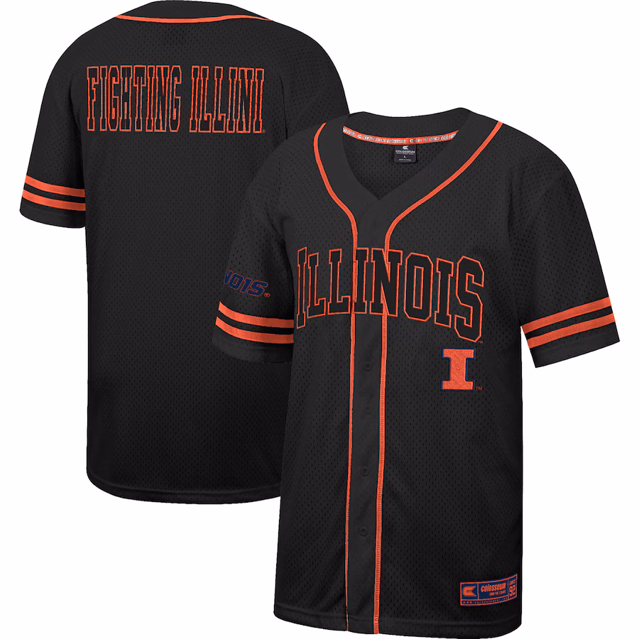 Men's Colosseum Black Illinois Fighting Illini Free Spirited Mesh Button-Up Baseball Jersey - Puhuasuan