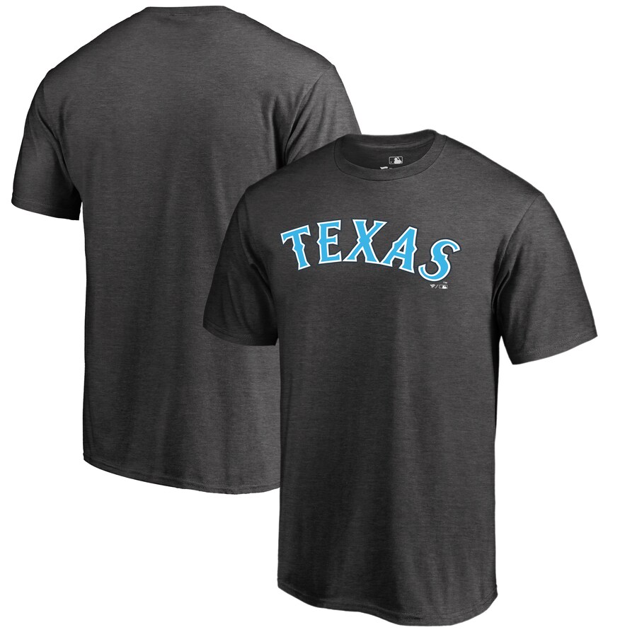 Men's Texas Rangers Heathered Charcoal Blue Wordmark T-Shirt - Puhuasuan