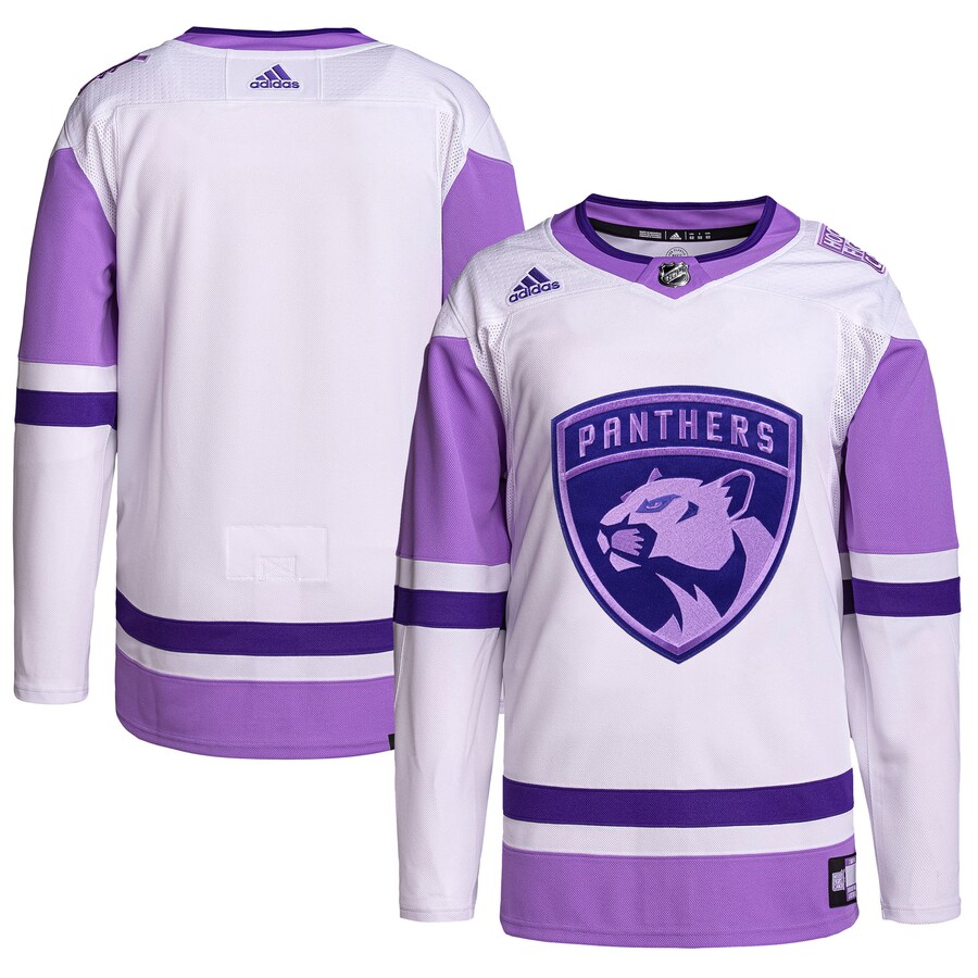 Men's Florida Panthers adidas White/Purple Hockey Fights Cancer Primegreen Authentic Blank Practice Jersey - Puhuasuan