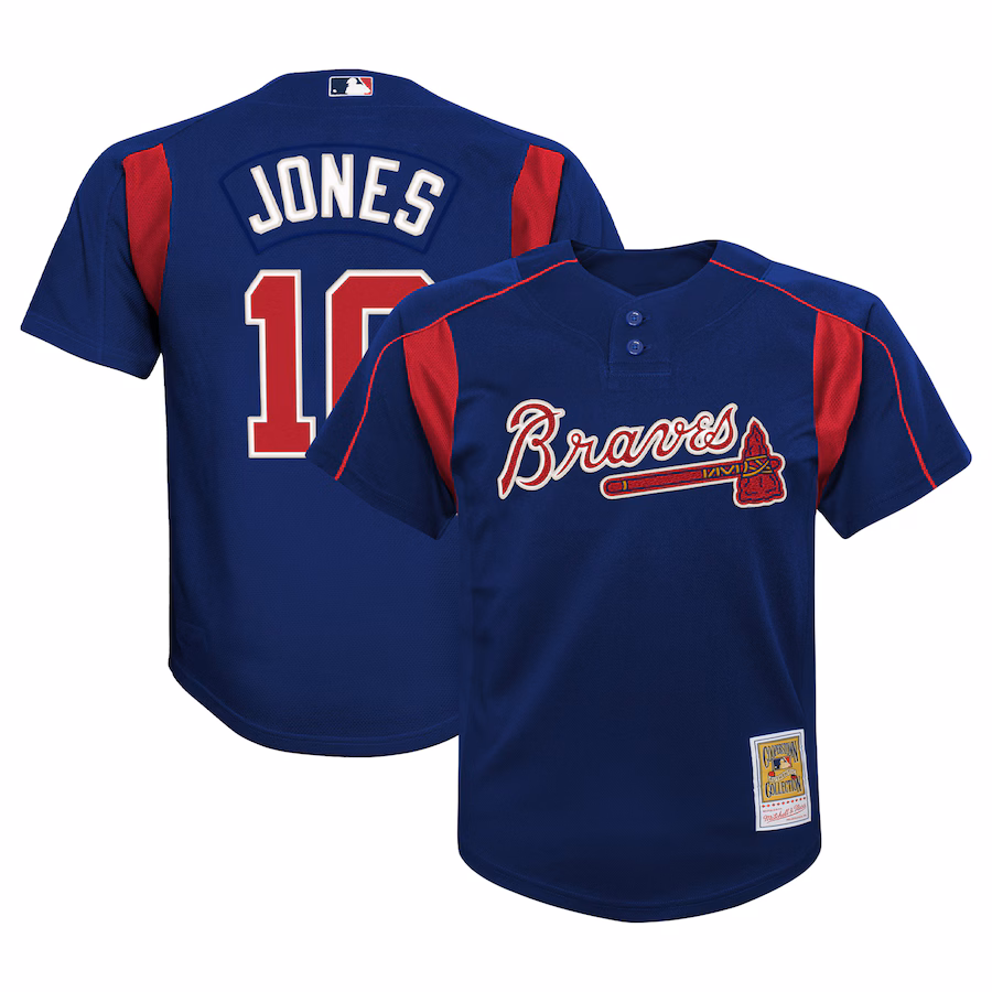 Youth Atlanta Braves Chipper Jones Mitchell & Ness Navy Cooperstown Collection Mesh Batting Practice Jersey - Puhuasuan