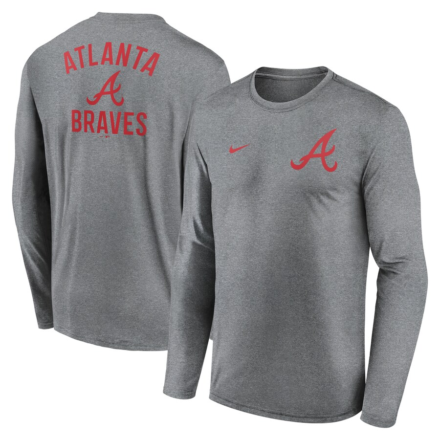Men's Atlanta Braves Nike Heather Charcoal 2-Hit Legend Performance Long Sleeve T-Shirt - Puhuasuan