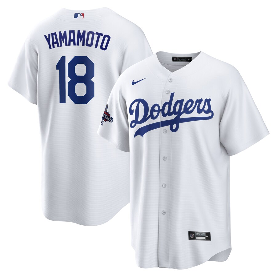Men's Los Angeles Dodgers Yoshinobu Yamamoto Nike White 2024 World Series Champions Home Replica Player Jersey - Puhuasuan