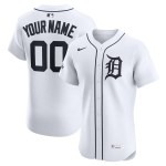 Men's Detroit Tigers Nike White Home Elite Sponsor Patch Custom Jersey - Puhuasuan