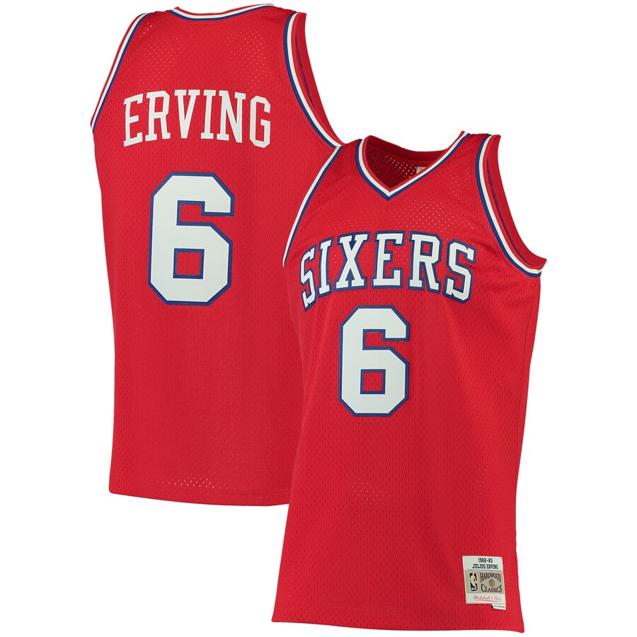Men's Philadelphia 76ers Julius Erving Mitchell & Ness Red 1982/83 Big & Tall Hardwood Classics Swingman Jersey - Puhuasuan