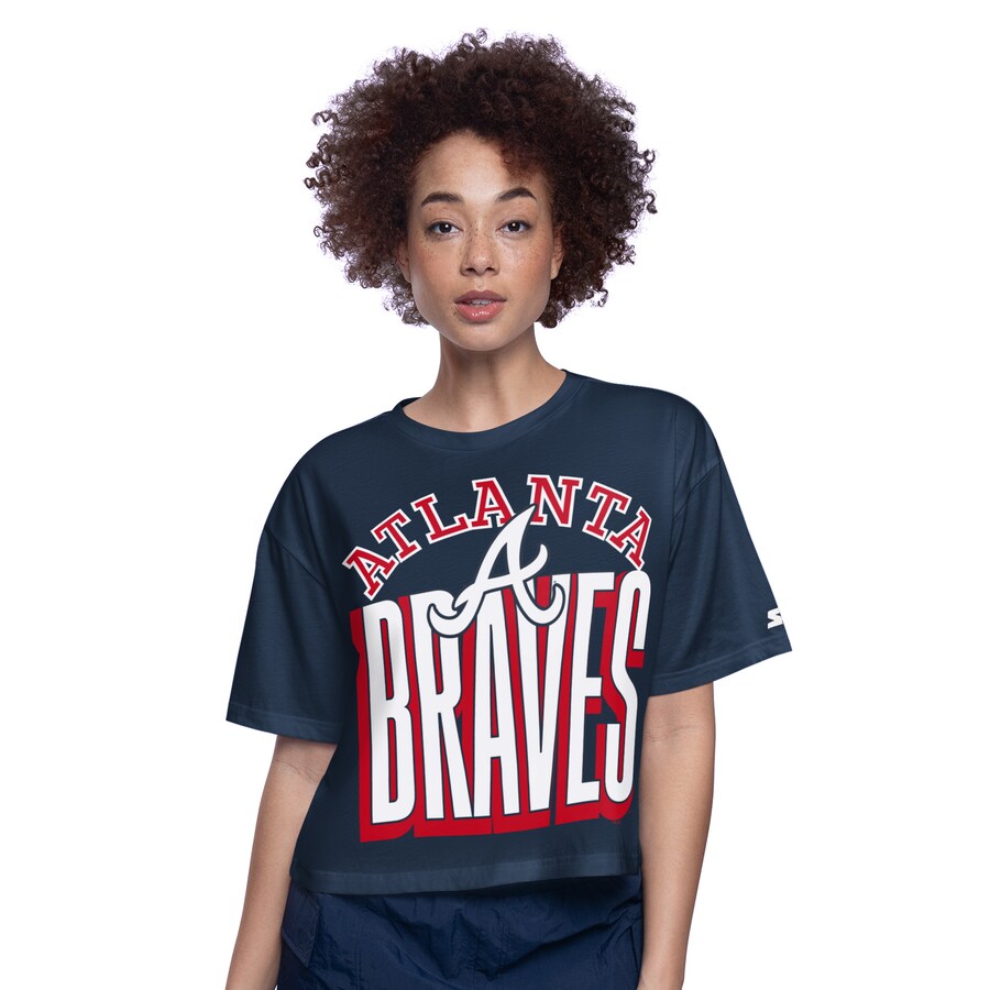 Women's Atlanta Braves Starter Navy Play the Ball Boxy Cropped T-Shirt - Puhuasuan