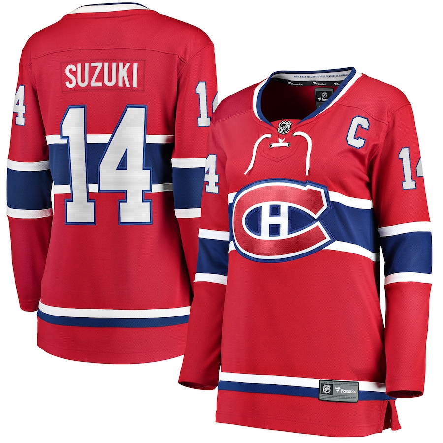 Women's Montreal Canadiens Nick Suzuki Fanatics Red Home Captain Patch Breakaway Player Jersey - Puhuasuan