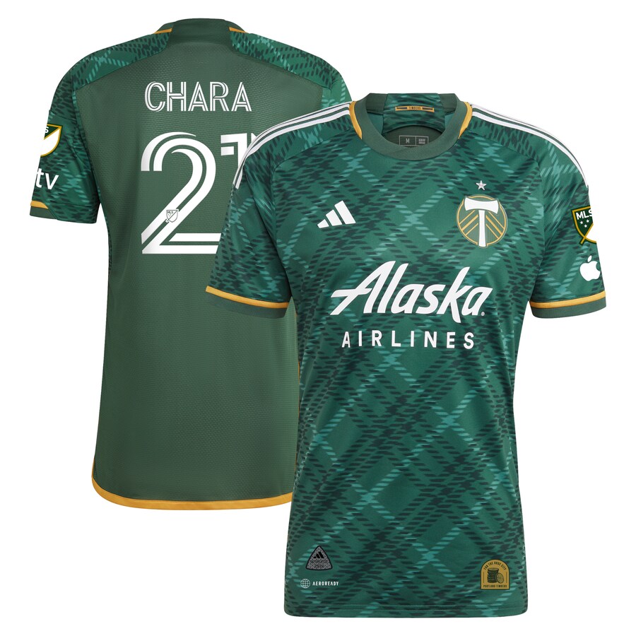 Men's Portland Timbers Diego Chara adidas Green 2023 Portland Plaid Kit Authentic Jersey - Puhuasuan