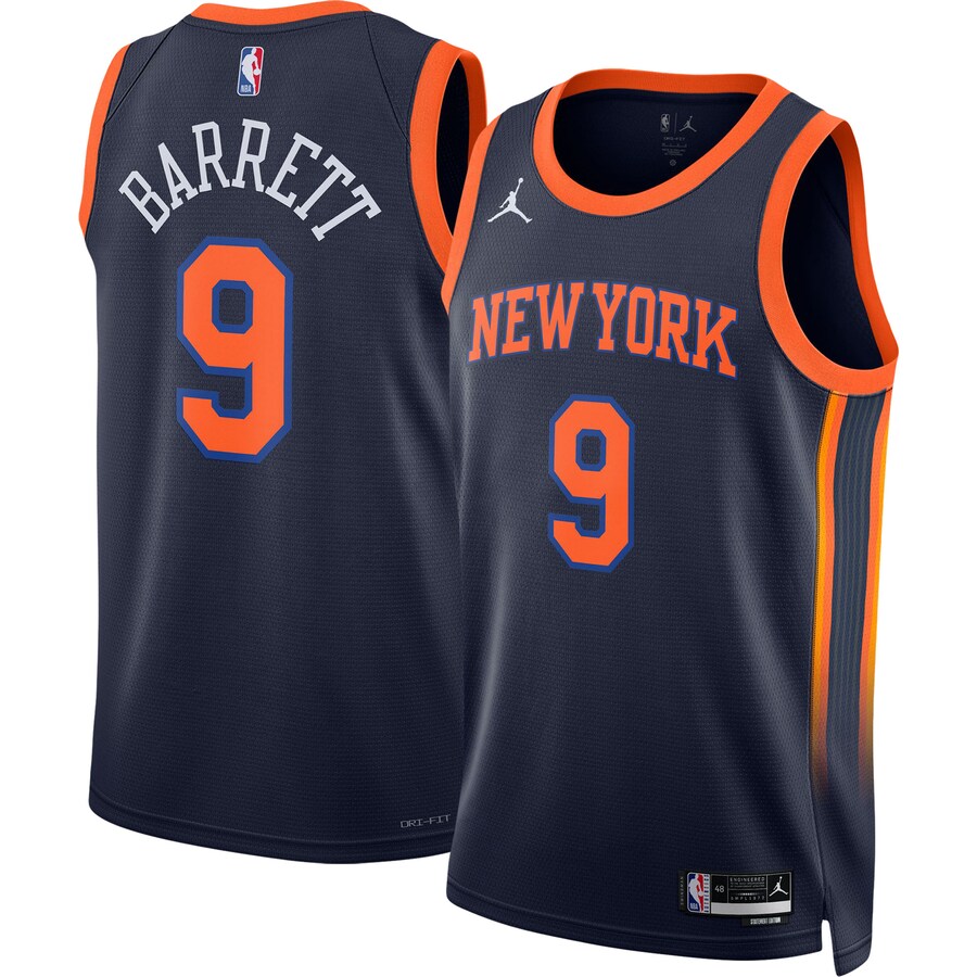 Unisex New York Knicks RJ Barrett Jordan Brand Navy Swingman Jersey - Statement Edition - Puhuasuan