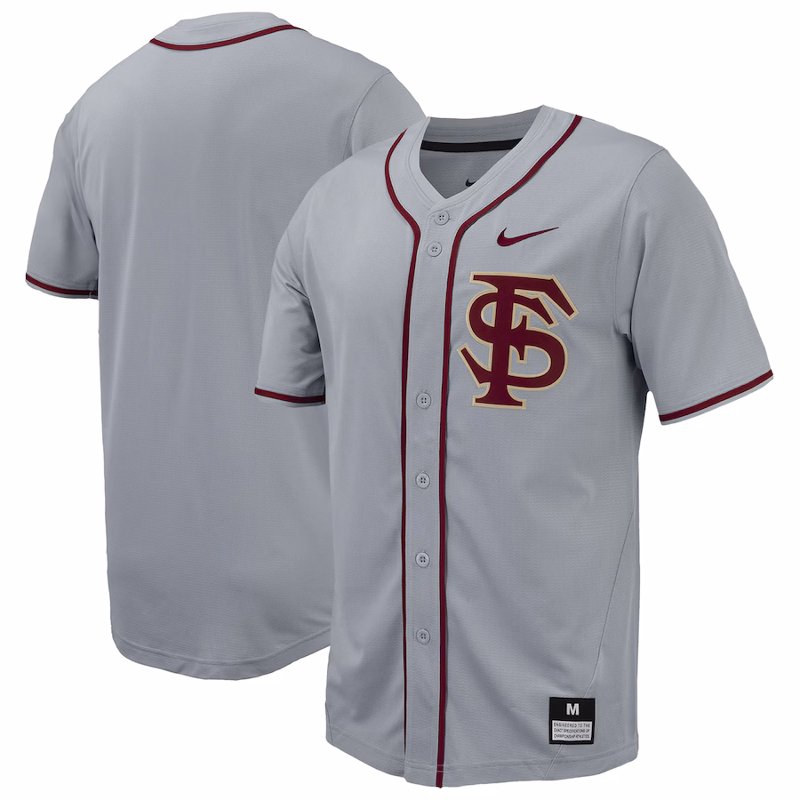 Men's Nike Gray Florida State Seminoles Replica Full-Button Baseball Jersey - Puhuasuan